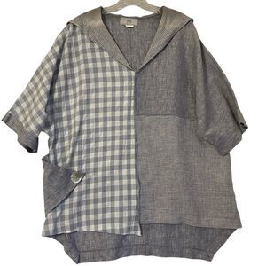 Moonlight Y&S Fashion Linen Tunic M Gray Plaid Oversized Boho Lagenlook Artsy
